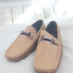 Franco Vanucci Mens Drive-91 Beige Leather Round Toe Slip On Loafer Shoes Sz 10